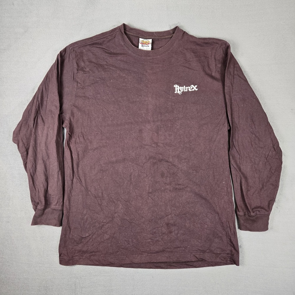 Avirex Shirt Mens 2XL XXL‎ Brown Long Sleeve Sellout Logo Y2k Vtg *READ*